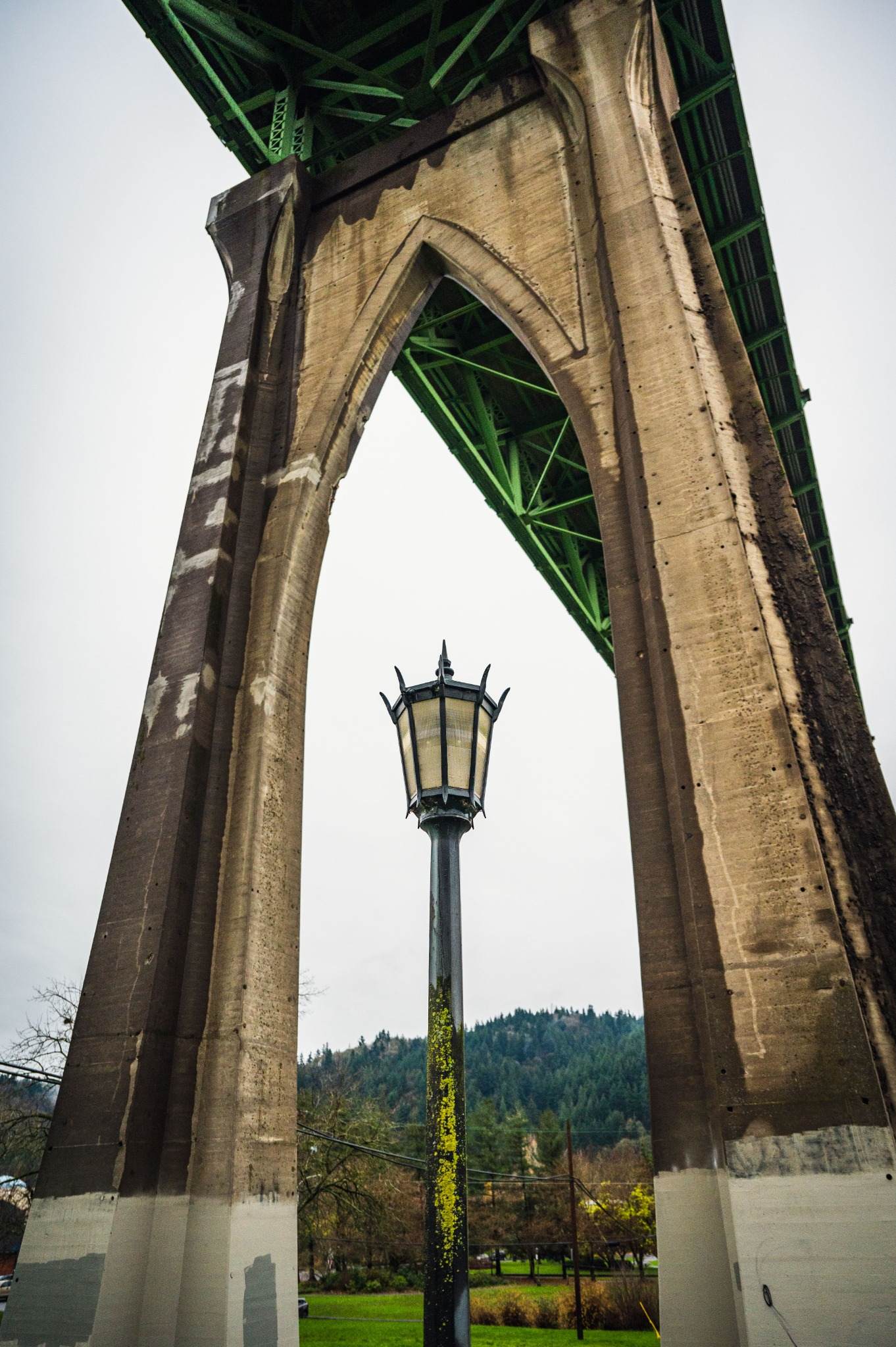 Cathedral Park in St. Johns, Portland Oregon, under the St. Johns Bridge gothic arches